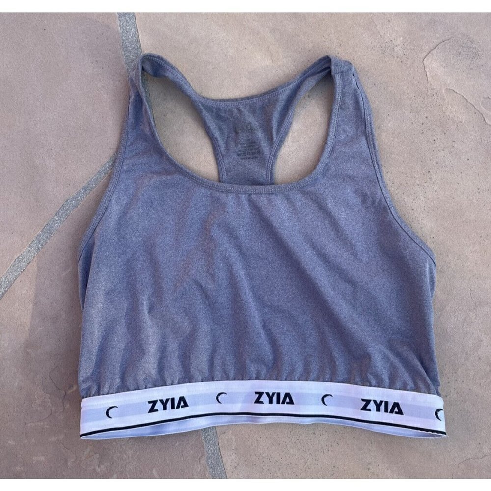 Zyia Active Sports Bra Gray Comfort Racer Back Exercise Size Medium